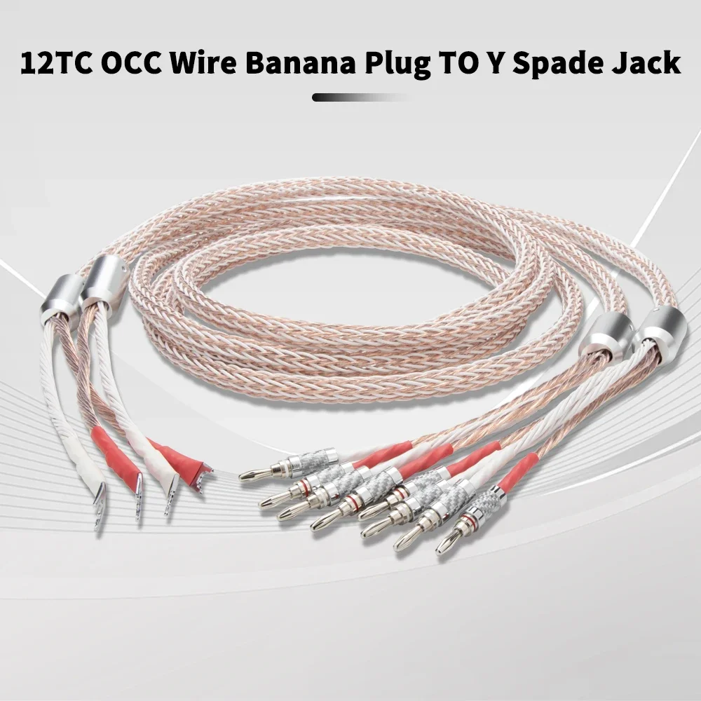 Premium 12TC OCC Hi-End Speaker Cable with Banana Plugs and Spade Connectors - Teflon Insulated for Superior Sound Quality - Per