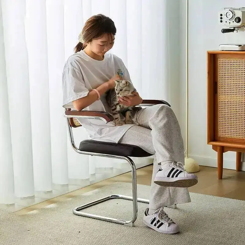

Living Retro Office Home Chair Nordic Chair Rattan Solid Study Room Bedroom Armchair Cafe Leisure Office Wood Back Chairs