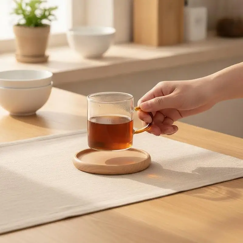 9cm Blank Solid Wood Coasters Round Heat Resistant Anti-slip Tea Cup Mats for Desktop Table Decoration