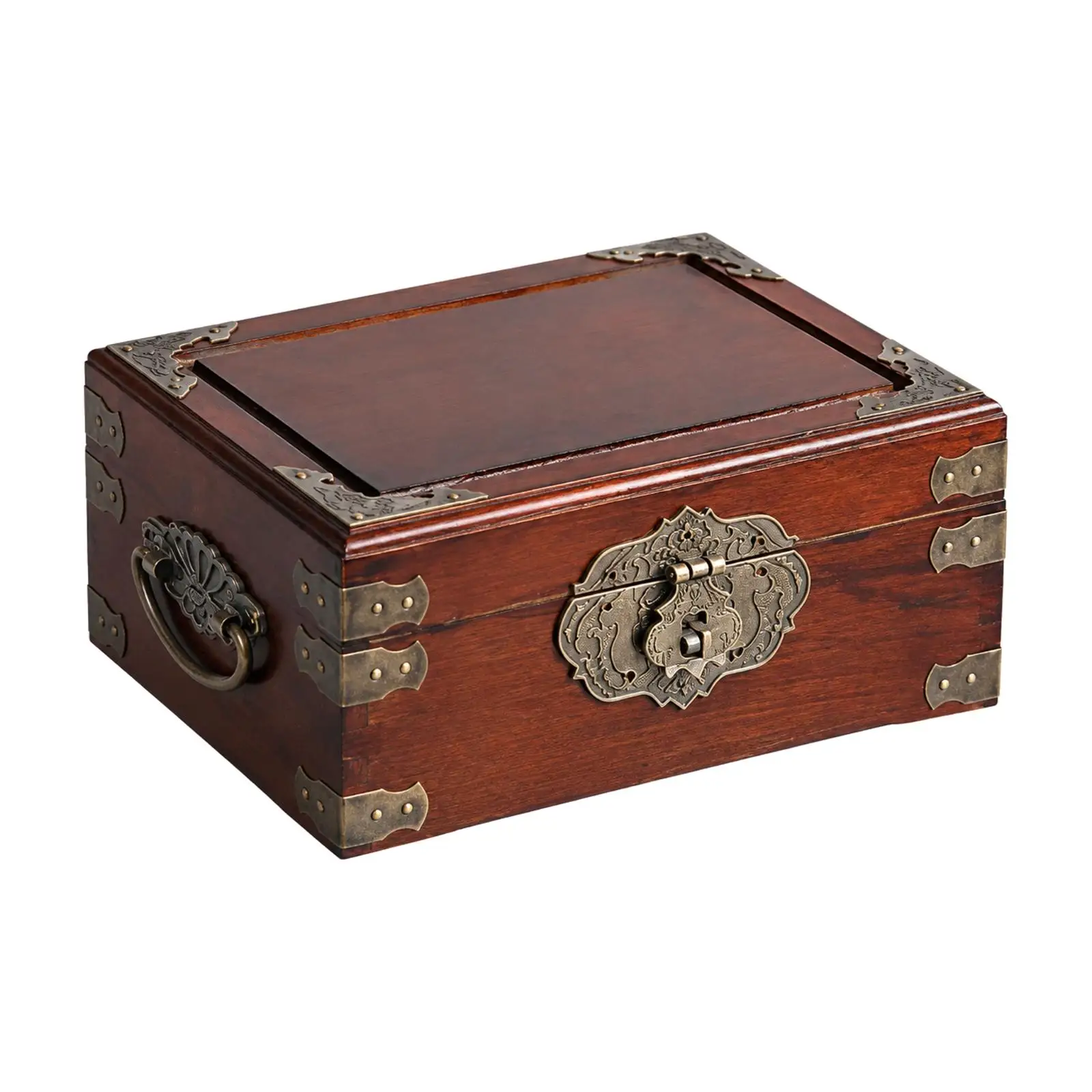 Wooden Chest Portable Wooden Storage Box with Hinged Lid Keepsake Box with Velvet Lining Vintage-Style for Desk, Dresser
