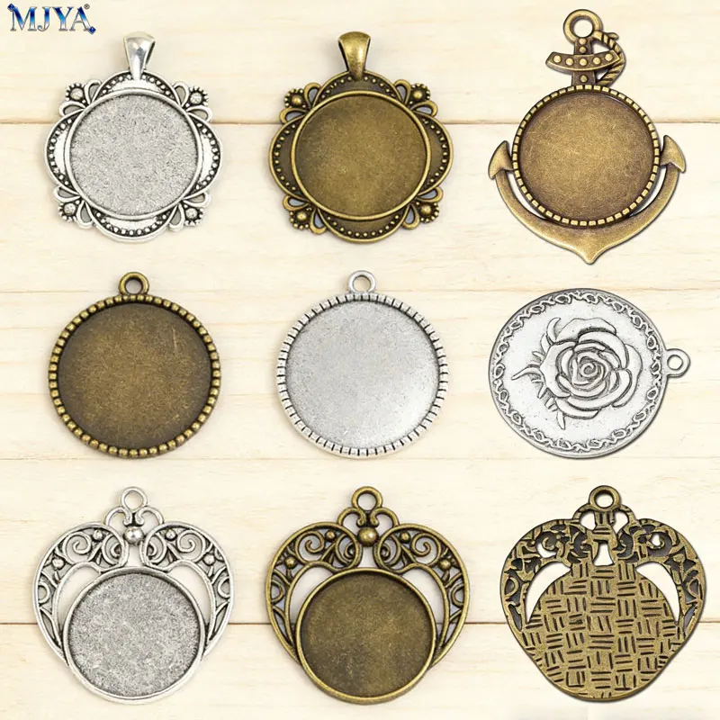 MJYA 5pcs Vintage Cabochon Base Inner Size 25mm Pendant Settings Charms For DIY Pop Jewelry Making Necklace Supplies Accessories