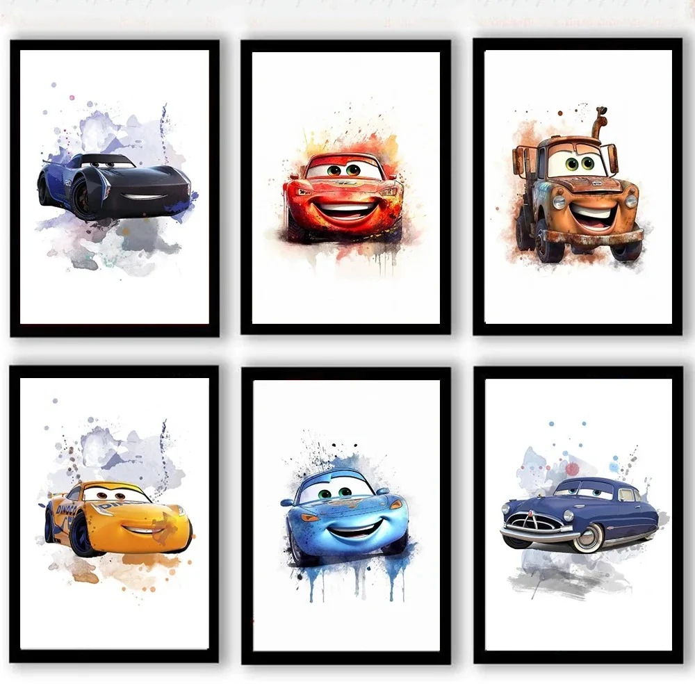 Disney Movies Cars Watercolor Graffiti Art Prints Posters Wall Decor Lightning McQueen Pop Canvas Paintings Home Room Kids Gifts