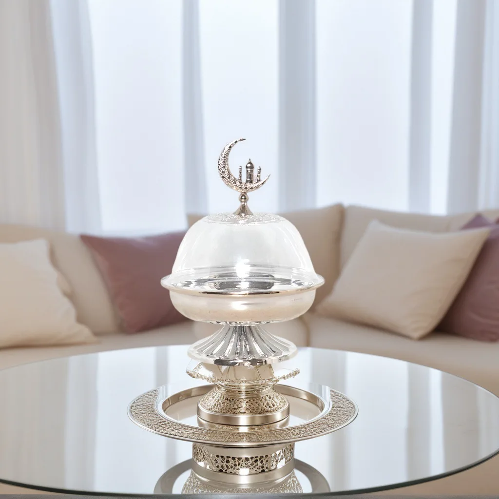 Hot-selling High-foot Fruit Plate in The Middle East, High-grade Gold-plated with Transparent Acrylic Cover, Cake Fruit Light Lu