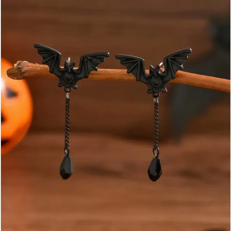 أقراط قلادة على شكل خفاش داكن على الطراز القوطي الأوروبي والأمريكي، شخصية مبالغ فيها، إكسسوارات الهالوين المتخصصة
