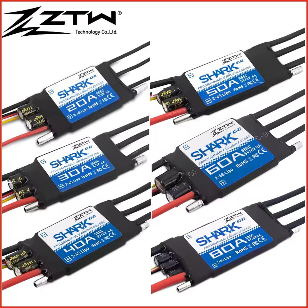 ZTW Shark G2 20A/30A/40A/50A/60A/80A/100A 2-4S/2-6S 32bit ESC Brushless Impermeabile a Doppio Canale con Raffreddamento ad Acqua