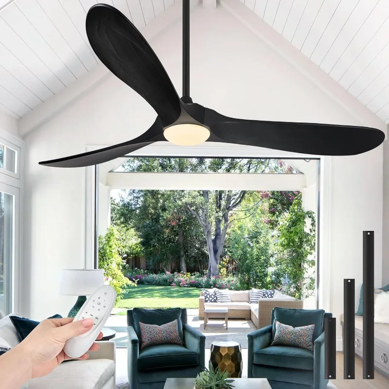 Ceiling Fans with Lights, 60 Inch Solid Wood Black Ceiling Fans with Lights and Remote Control for Outdoor Ceiling Fan