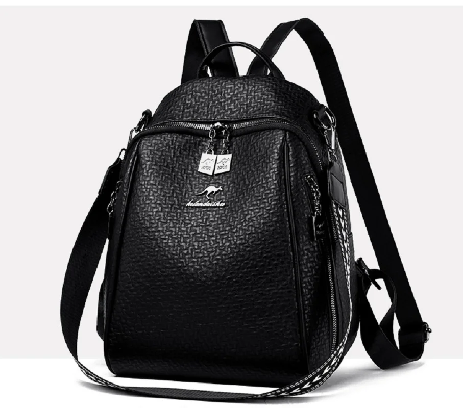 New High Quality Soft Leather Travel Backpacks Women's Fashion Large Capacity Double Zipper Shoulder Bags Laptop School Bag