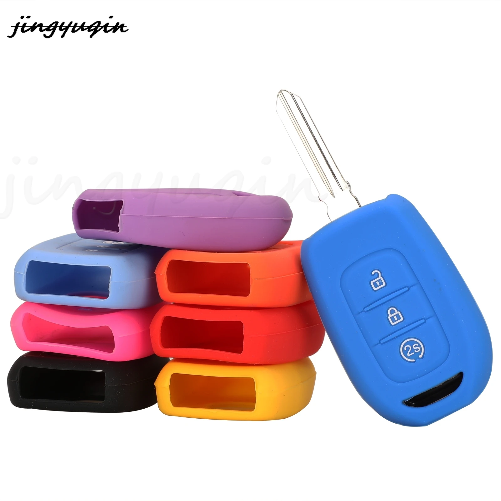 Jingyuqin 3 pulsanti Cover chiave remota in Silicone per Renault Duster Sandero Logan Clio Captur Laguna Scenic Fob Case