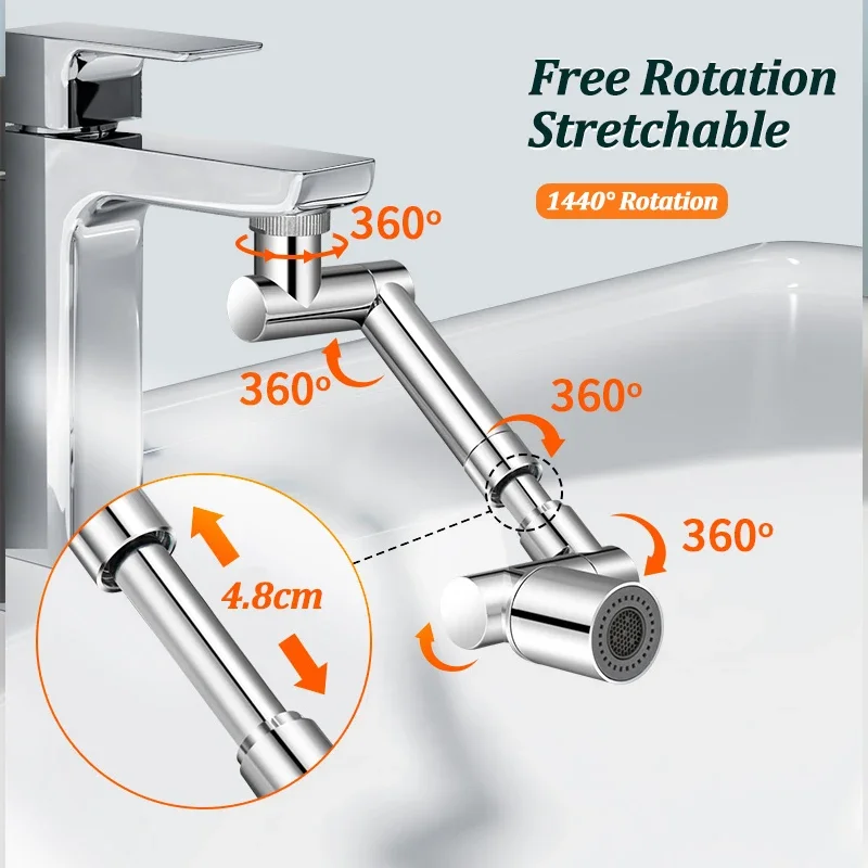 1440 ° Keuken Schaalbare Metalen Kraan Beluchter Badkamer Kraan Spatwaterdichte Waskolf Kraan Filter Nozzle Kraan Waterbesparende Extender