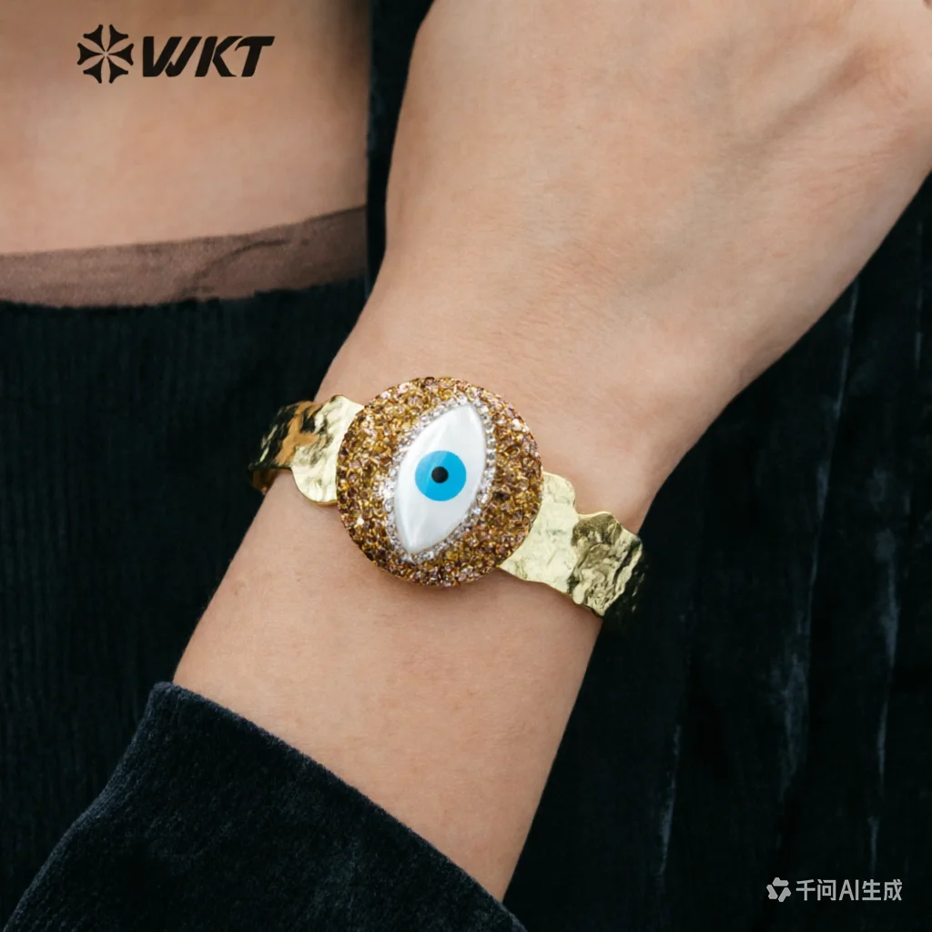 

WT-MPB089 WKT 2023 fashion design shell eye handmade beautiful and Turkey Eye Bangle 18k gold plated jewelry women bangle