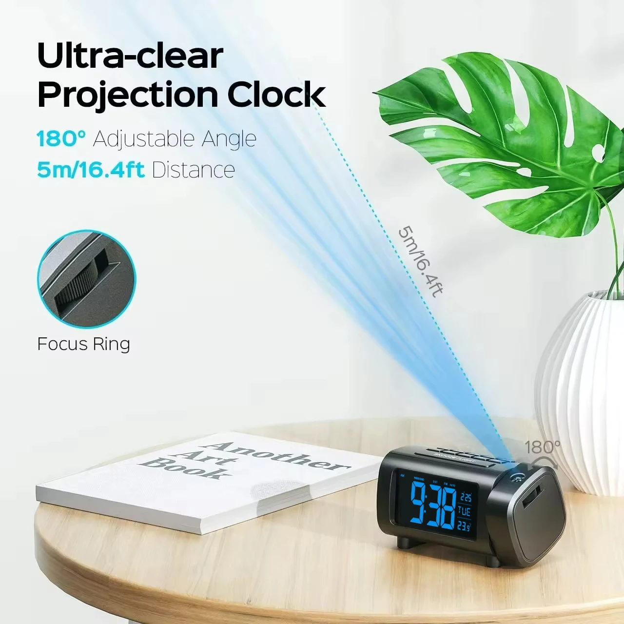 Ceiling Projection Alarm Clock With Temperature Humidity Display Snooze Function 12/24H Format Digital Bedside Projection Clock