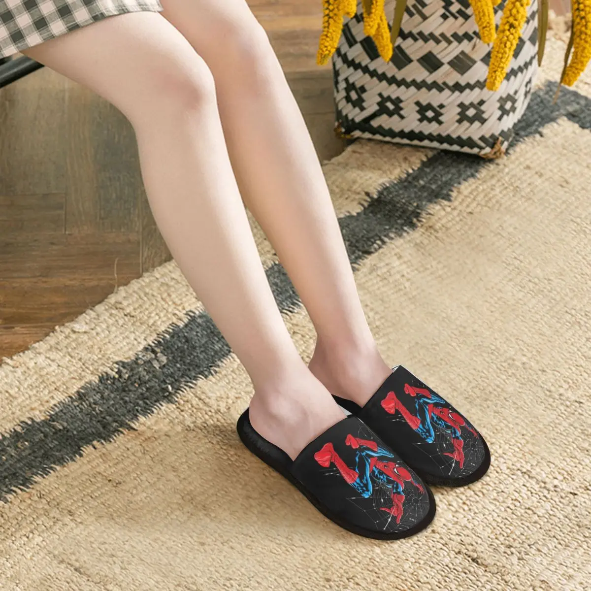 Custom Spiderman Guest Slippers for Hotel Women Spider Web House Slipper