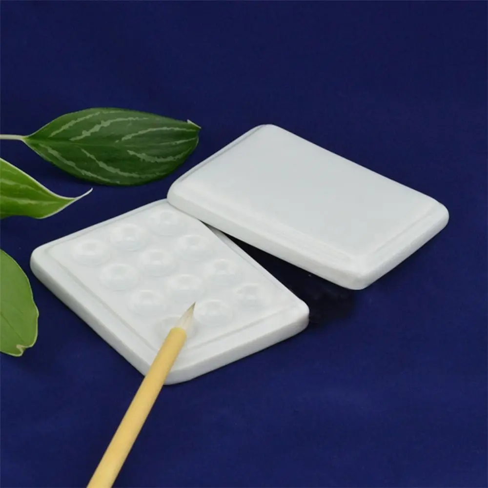 Portable 12 Grid Watercolor Paint Palette With Cover Ceramic Grid Palette Handmade Moisturizing Art Painting Tools Nail Salon