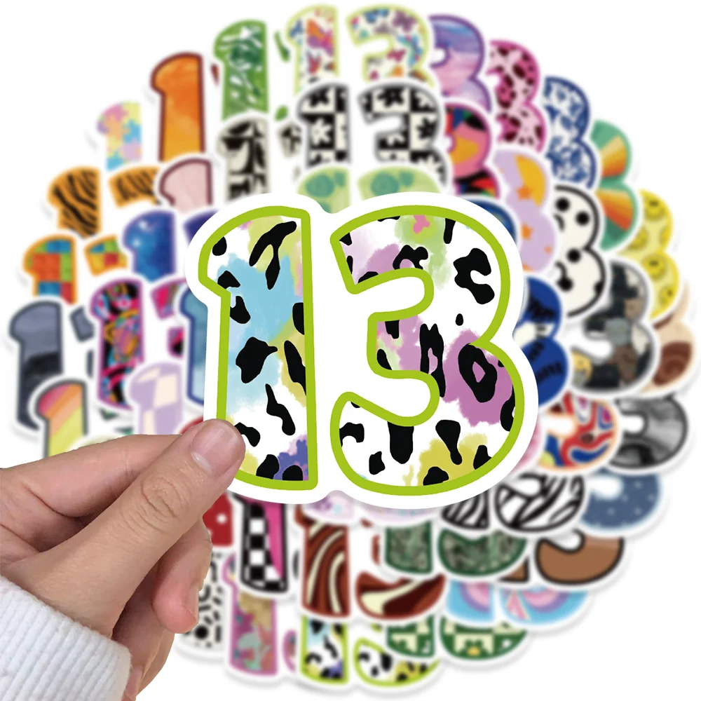 

50pcs Lucky Number 13 Stickers Cartoon Graffiti Sticker Waterproof DIY Envelope Skateboard Laptop Notebook Diary Toy for Kids