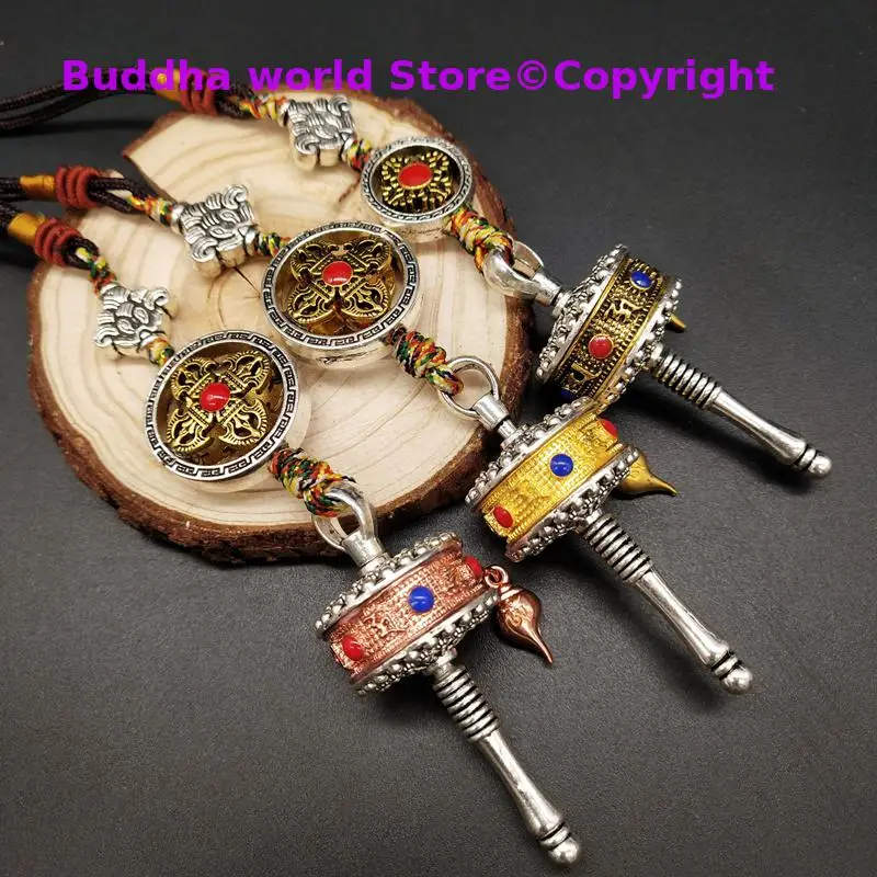 

Wholesale Buddhist supplies Efficacious Amulet pocket travel bag CAR Auspicious Prayer wheel Mantra Tibet Buddha Pendant