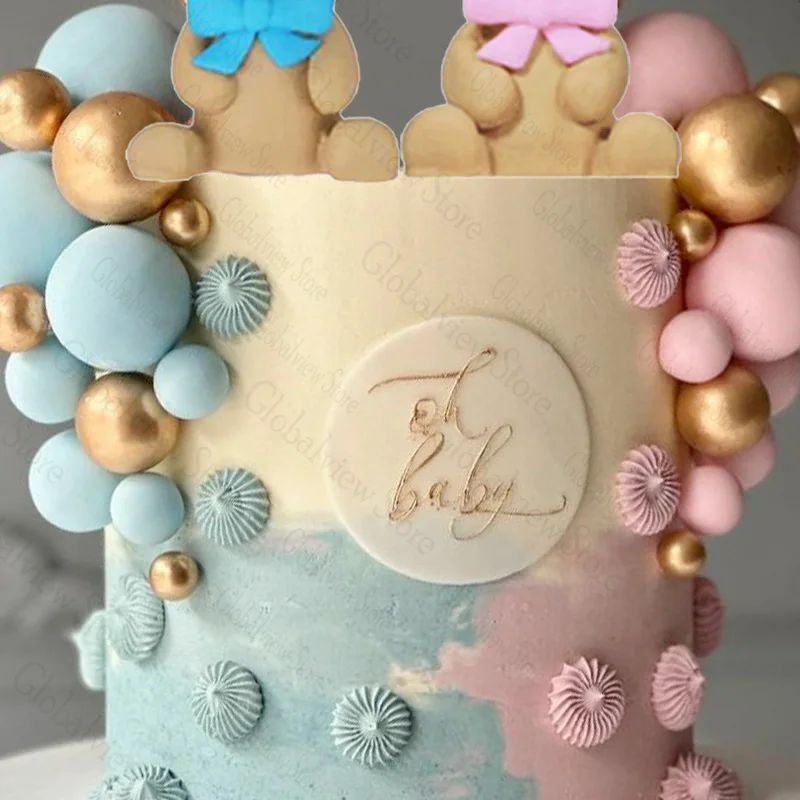 47Pcs Gender Reveal Cake Decorations Pink Blue Balls Cake Topper Teddy Bear Cake Decor Boy or Girl Baby Shower Decor