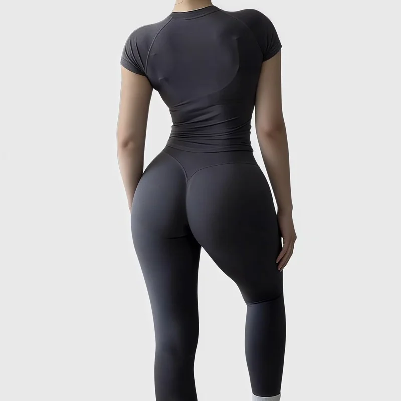 2-teiliges HISTELLO Sportbekleidungsset für Damen, kurzärmelig, nahtlos, niedrige Taille, Leggings, Gym, Yoga, Fitness, Laufen, tägliches Workout-Set – Detail 12