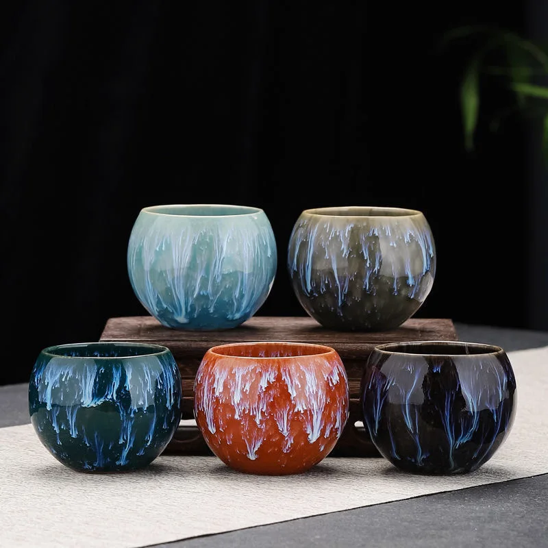 Japanese Style Tea Cup Kiln-Transmutation Glazed Gongfu Tea Set‌ Ceramic Tea Cup Porcelain Household Kung Fu Cups Drinking Gifts