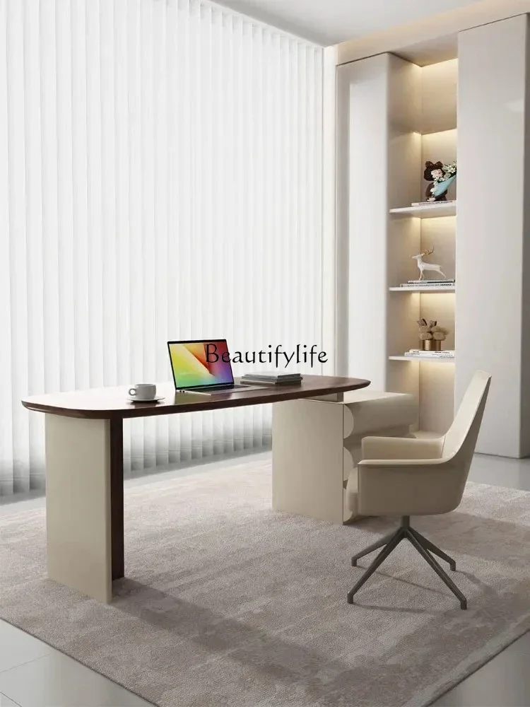 

44Cream Style Desk Italian Minimalist Walnut Desk High-End Home Study Computer Desk