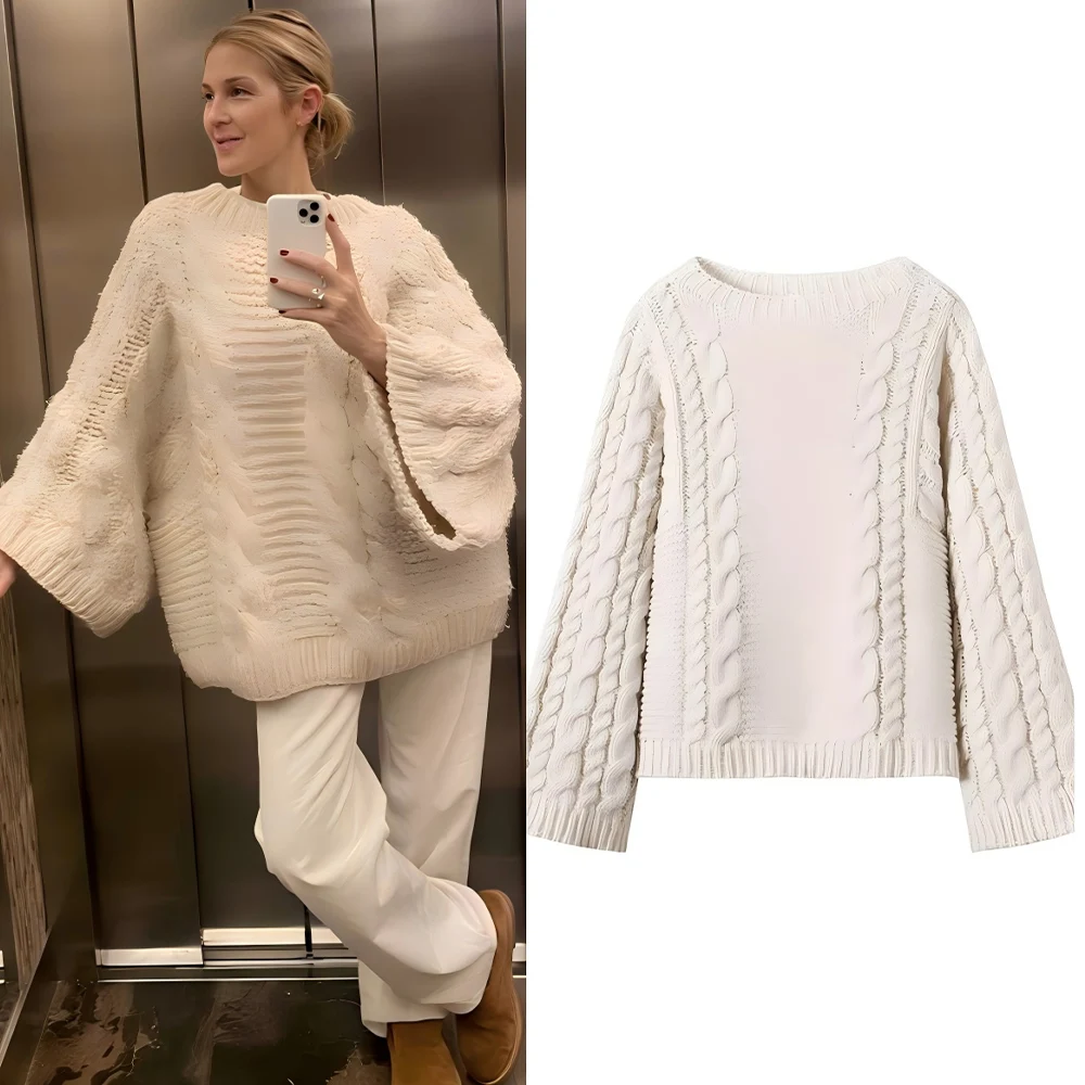 

Women's new fashion loose soft texture casual striped knitted sweater vintage O Neck long sleeve women's pullover chic top