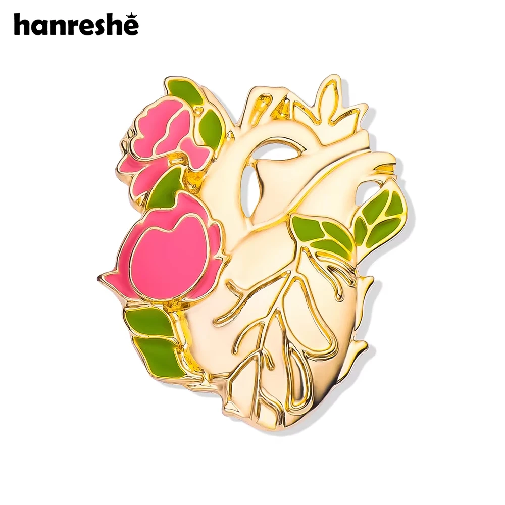 Hanreshe Creative Flower Heart Pin Medical Anatomy Enamel Brooch Lapel Backpack Badge Biology Jewelry for Doctor Nurse
