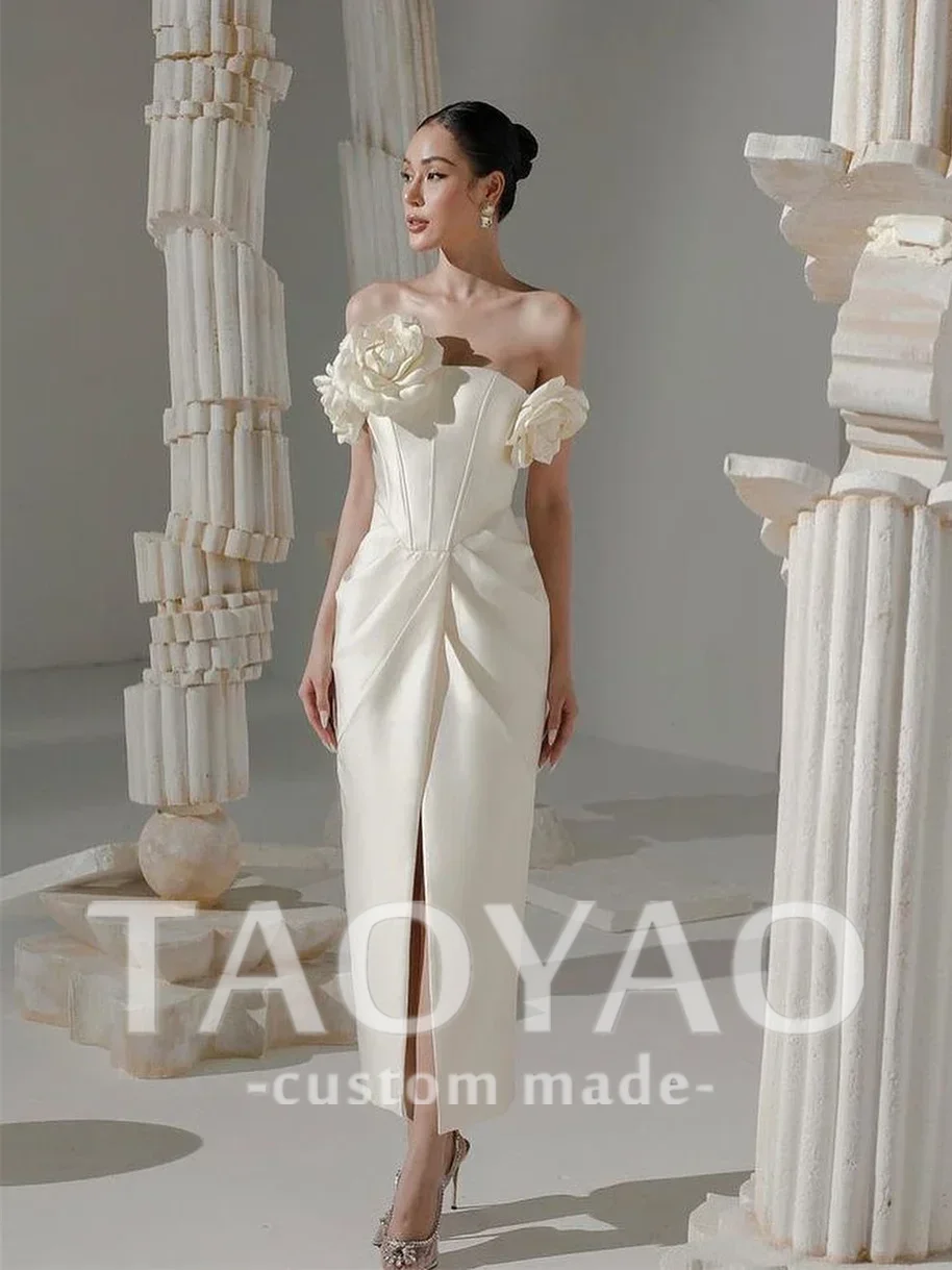 

Prom Dresses Mermaid Exquisite 3D Flower One-shoulder 2025 Sheath Side Split Fold Satin Occasion Evening Gown Prom Dress Gown