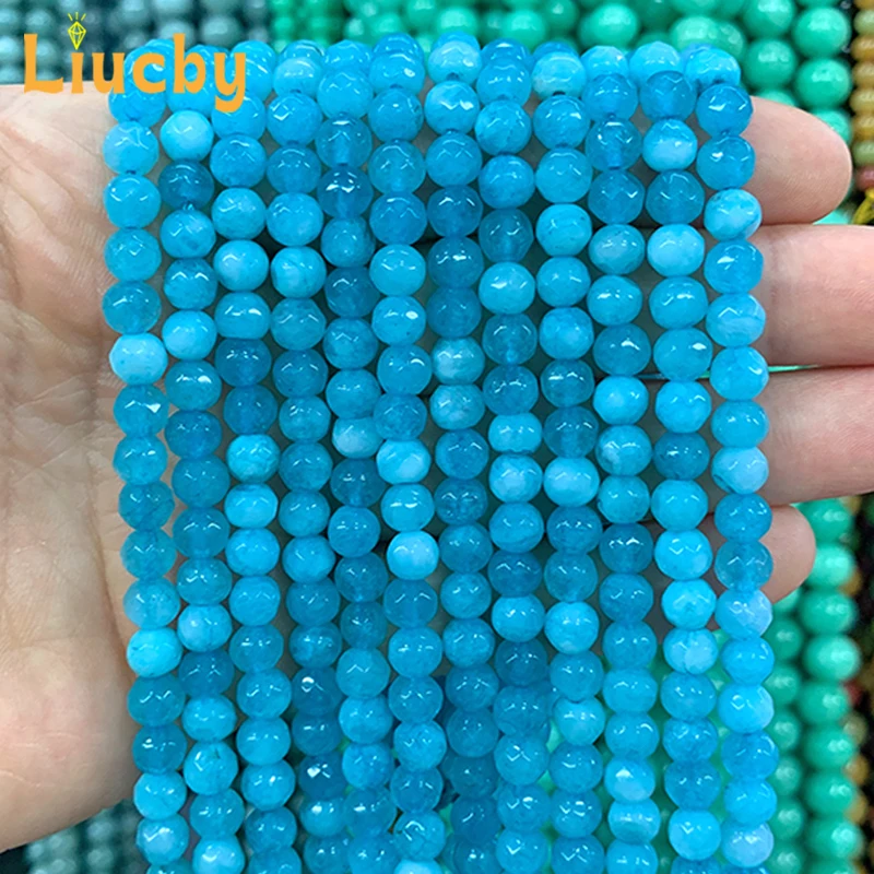 Wholesale For Jewelry Making Natural Stone White Stone jade Football Slices bule Beads DIY bright Accessories Rings 15