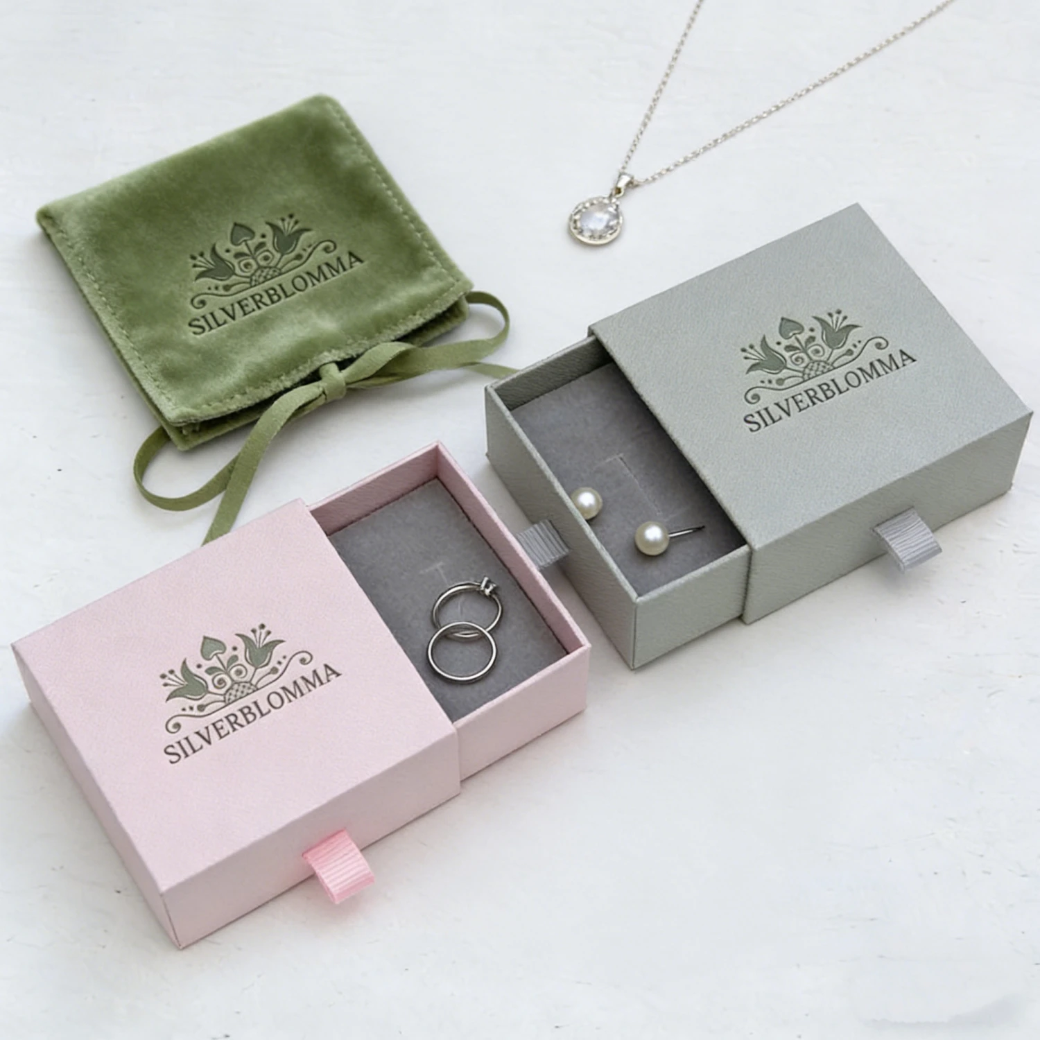 

20pcs Pink Custom Logo Magnetic Drawer Box Microfiber Envelop Pouch Jewelry Gift Paper Bag Packaging