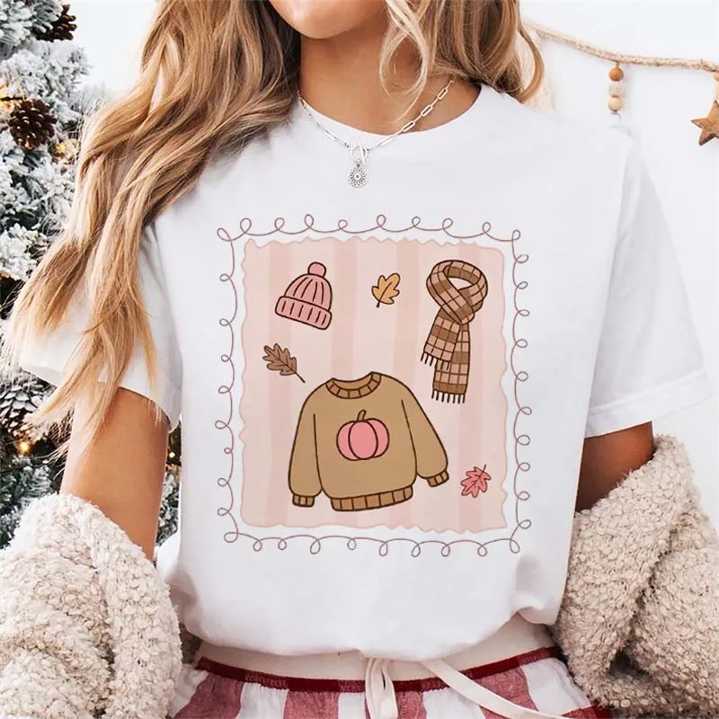 

Pumpkin Spice Season Fall Graphic T-Shirt Short Sleeve O-Neck Women's Cartoon Top Thanksgiving Clothing Casual New T-Shirt