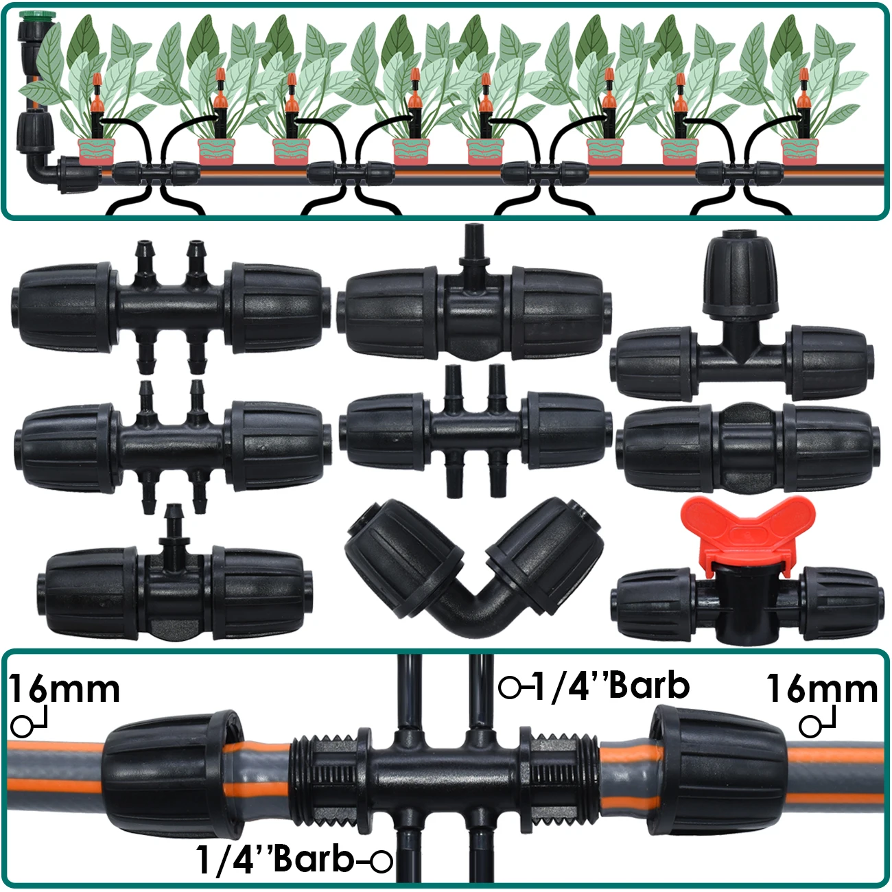 KESLA 16mm Garden Irrigation Tube Connector Watering Hose 1/2inch Elbow Tee Connectors Agricultural irrigation PE Pipe Joints