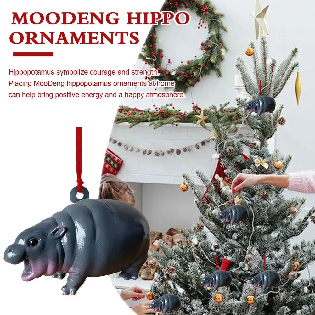 2024 Christmas MooDeng Christmas Pendant Cartoon Hippo Christmas Tree Decoration Pendant Small Pendant Acrylic Hippo Pendant ﻿