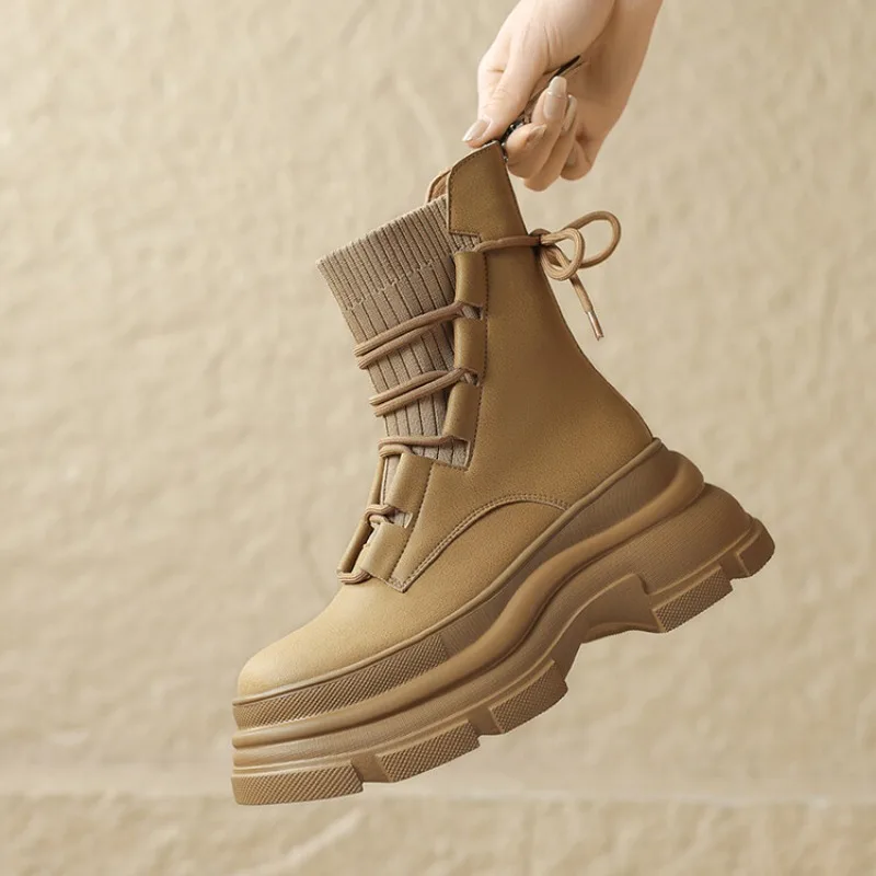 

НОВЫЕ дизайнерские женские туфли на высокой платформе в готическом стиле в стиле панк, женские короткие армейские ботильоны на танкетке, массивные мотоциклетные ботинки