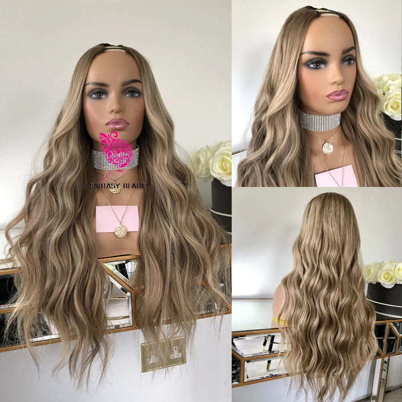 Light Ash Blonde 100% Indian Human Hair 1x4 Opening U Part/V Part Wigs for Women Glueless 200Density Long 30Inches U Part Wigs