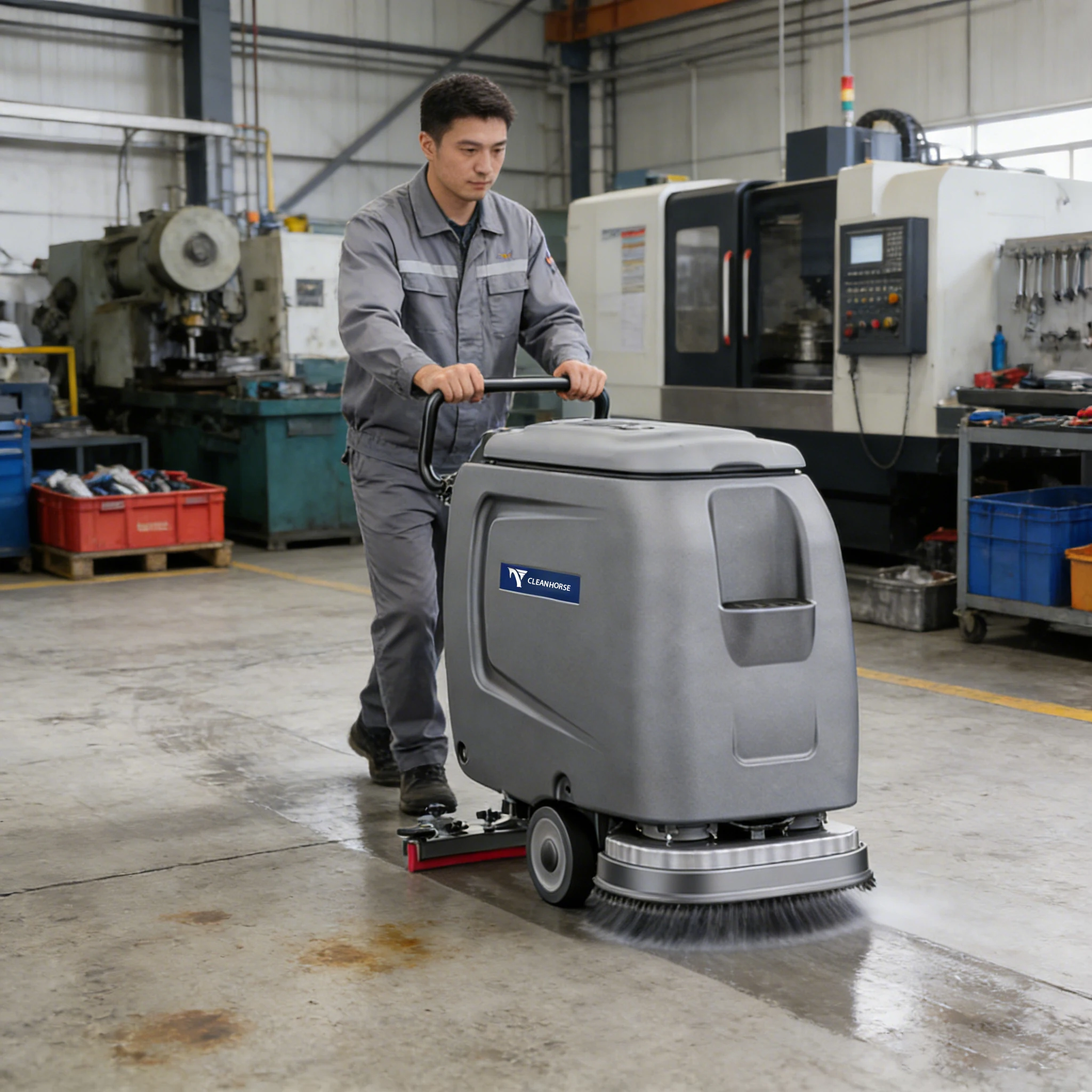 CleanHorse ARES510 New Walk-Behind Commercial Cordless Hand Push Battery Powered 24V 50Ah Floor Scrubber Drier Cleaning