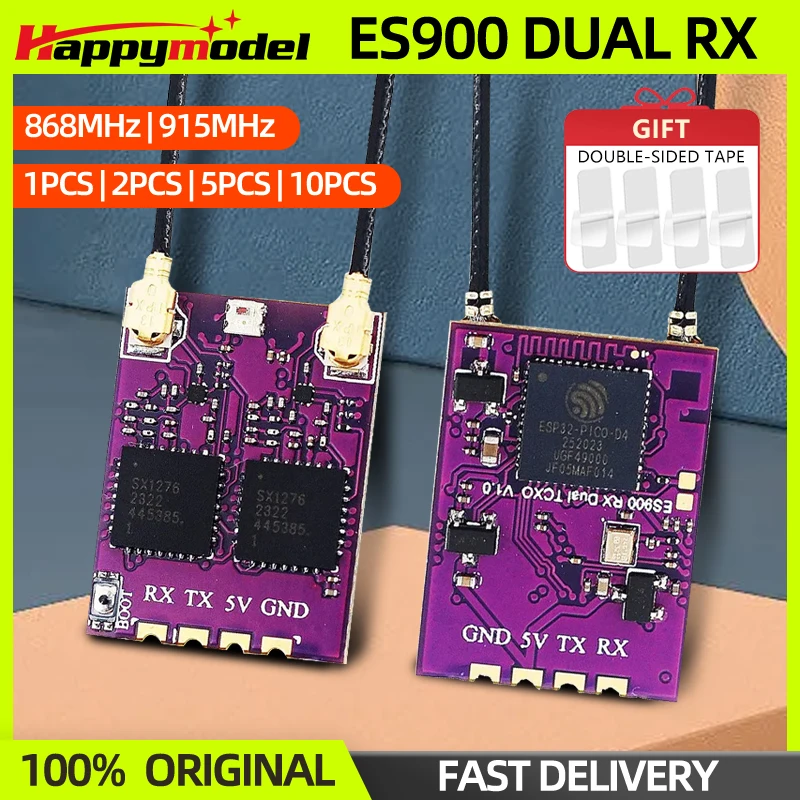 1/2/5/10PCS Happymodel ES900 Dual RX ELRS Diversity Receiver 915MHz 868MHz Built-in TCXO For RC Airplane FPV Long Range Drone