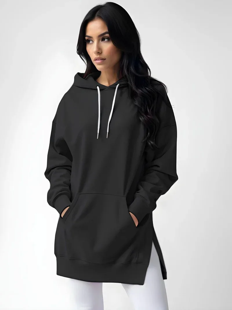 Hoodies Coats Women Solid Sweatshirts Jacket Pocket Drawstring Hooded Slight Strech Loose Casual Office Lady 2026 Spring Autumn