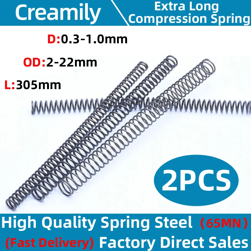 Creamily 2PCS 65Mn Spring Steel Compression Spring Pressure Spring Wire Diameter 0.3mm-1.0mm Length 305mm