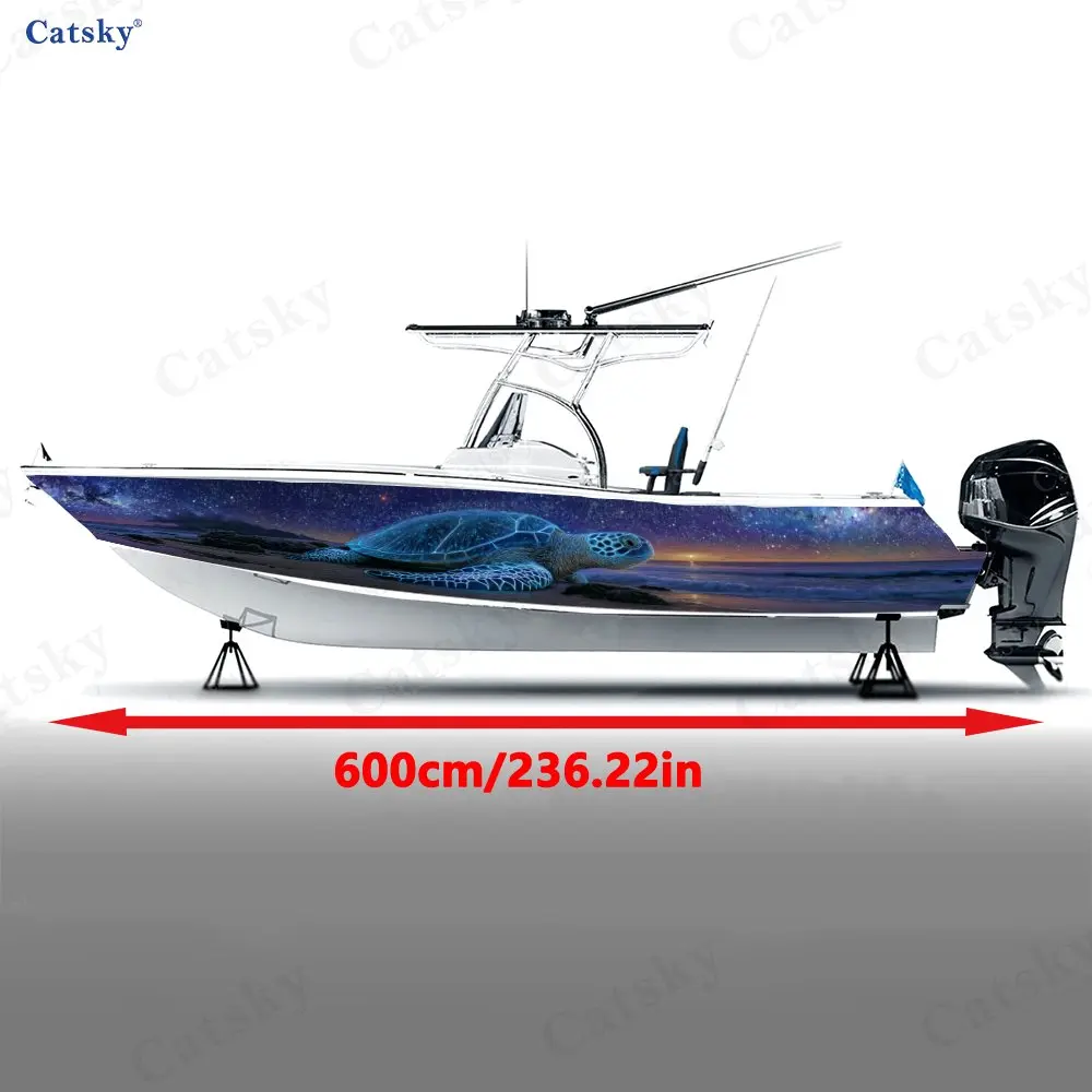 2pcs Fluorescent Sea Turtle Boat Body Sticker | Self-Adhesive Easy-Apply PVC, High Definition Printing, Waterproof Vinyl Decal