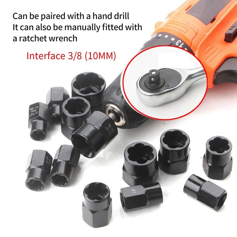 13 Pieces Of Broken Nut Extractor Kit Are Used To Remove Peeled, Freeze And Fillet Bolts, Nuts And Screws Durable Easy To Use