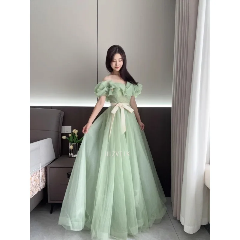 Светло-зеленые свадебные платья с открытыми плечами, женское платье принцессы для фотосессии, банкетное бальное платье для выпускного вечера, платье для выступлений