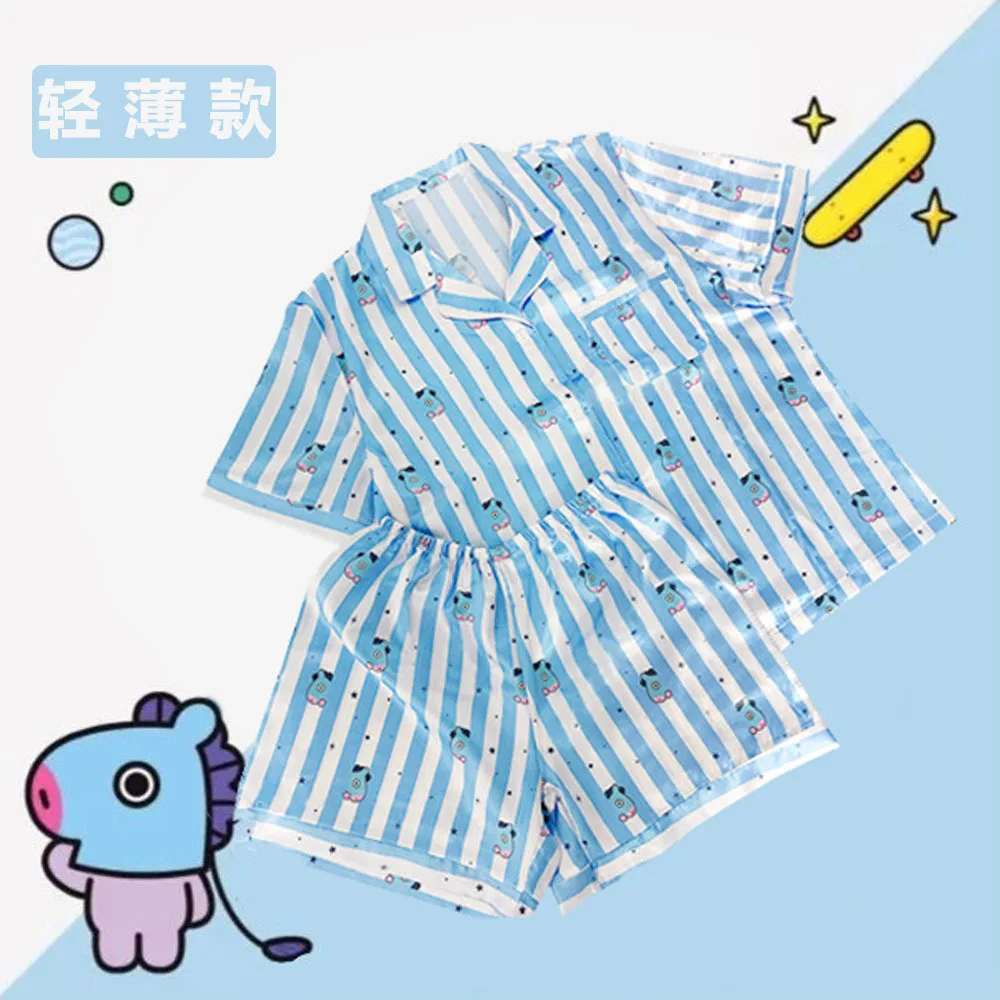 Summer BT21 Surrounding Anime Kawaii Pajama Set Girl Cartoon Casual Short Sleeved T-shirt Shorts Two Piece Home Furnishing Set