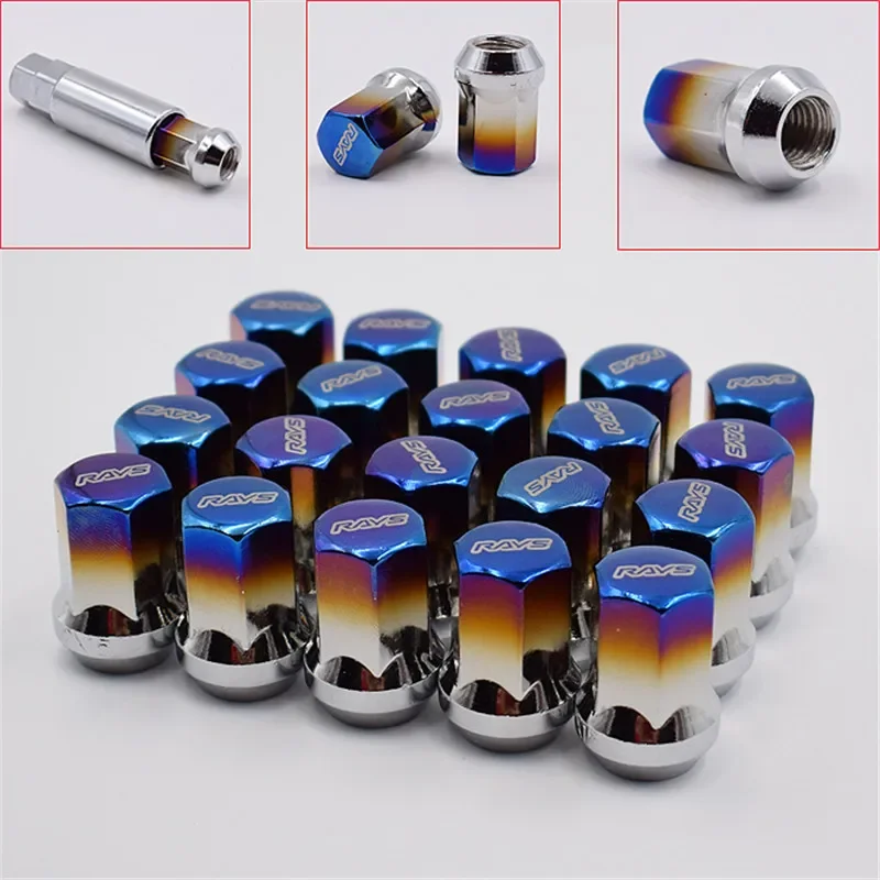 Rays 17HEX 20pcs/set Burnt Blue Steel Car Wheel Rims Lock Lug Nuts Closed End Nut M12x1.5/M12x1.25