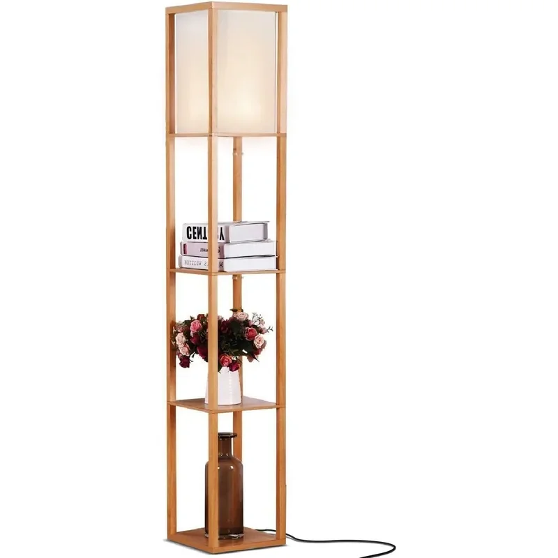 Modern Shelf Floor Lamp with Lamp Shade and Warm White LED Bulb Corner Display Floor Lamp with Shelves for Living Room