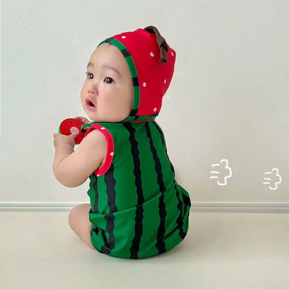 ملابس حديثي الولادة 2025 بدلة سباحة صيفية جديدة للأطفال على شكل فاكهة لطيفة للأطفال الأولاد قطعة واحدة ملابس سباحة
