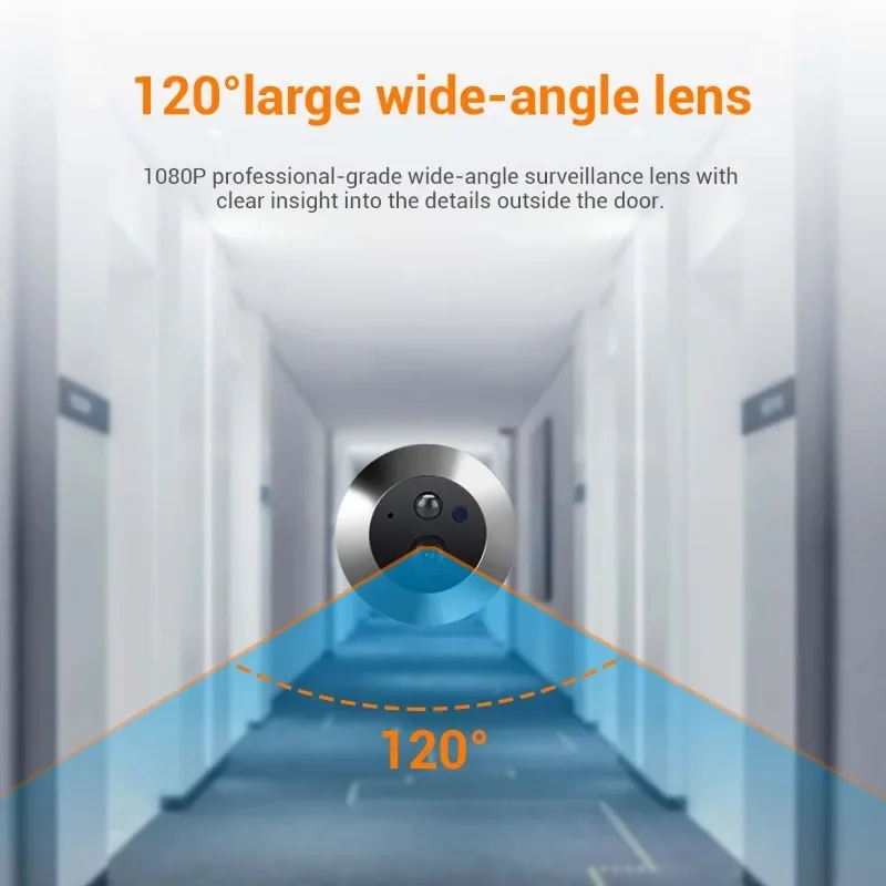 Câmera De Vídeo Inteligente WiFi Peephole, Segurança Doméstica, Visão Noturna, Camer De Porta, 1080P, 4,3"