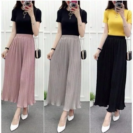 New plus Size Women's Korean Style Nine-Fold Pleated Skirt Pants Summer Versatile Slimming Loose Casual Wide Leg Pants