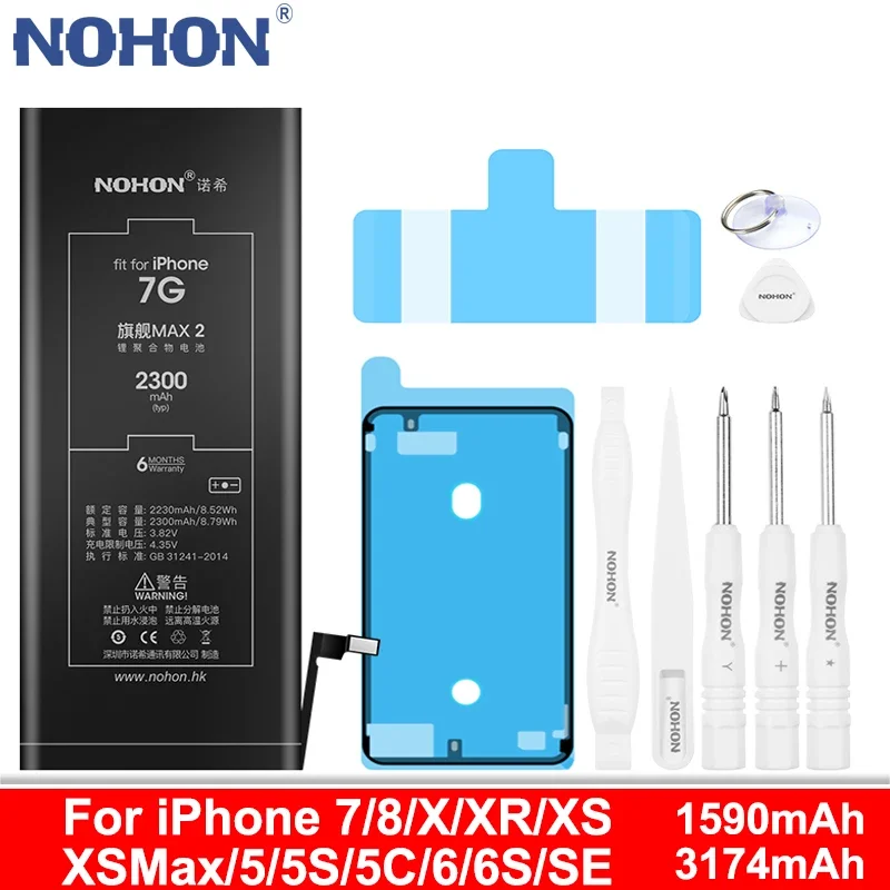 

NOHON Аккумулятор для iPhone 7 8 X XR XS Max 6 6S 5 5S SE Сменная батарея для iPhone7 iPhone8 Аккумулятор большой емкости Бесплатные инструменты