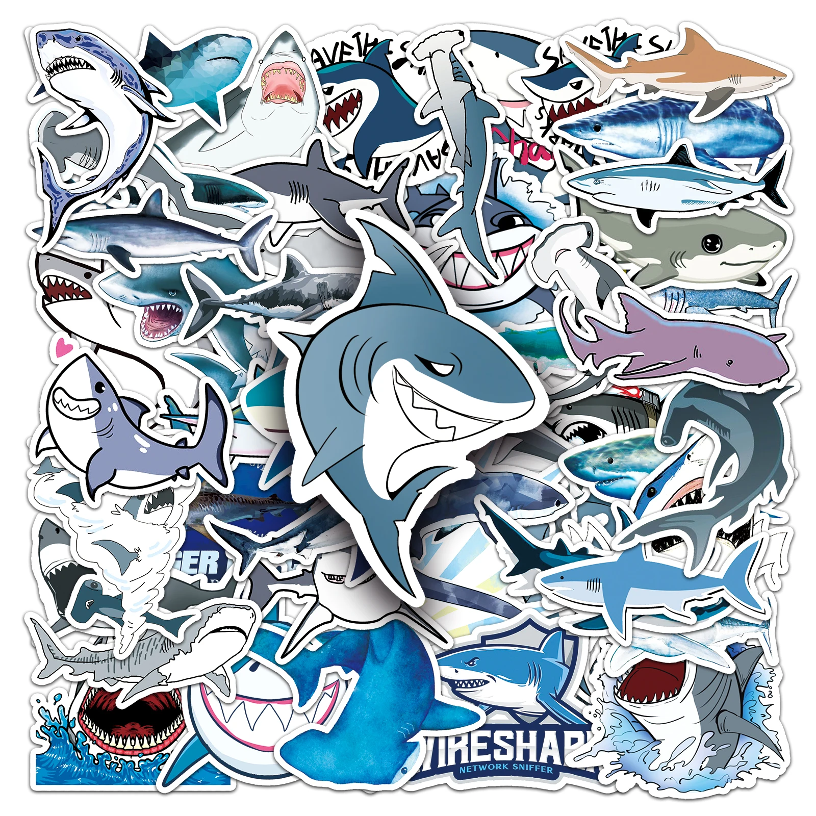 50Pcs Shark series Cartoon Cute Waterproof Sticker skateboard Snowboard Retro Vinyl Sticker