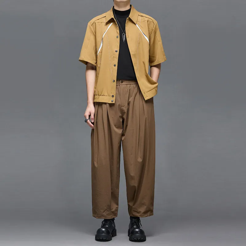 High Quality Japanese-Style Retro Brown  Model Loose Old Money Style Men's Niche Ankle-Length Knickerbockers Wide Leg Pants