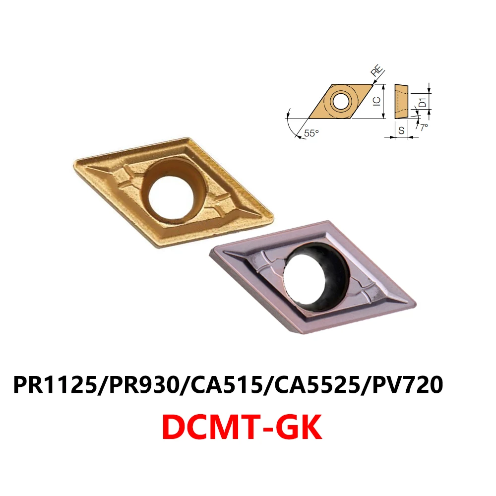 DCMT070202 DCMT11T304 DCMT070202GK DCMT070204GK DCMT11T302GK DCMT11T304GK PR1125 PR930 CA5525 Carbide Inserts CNC Lathe Tools